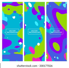 Vector decorative abstract backgrounds in trendy flat style with copy space for your text and artistic blots and stains - set of vertical banners and backdrops in blue colors