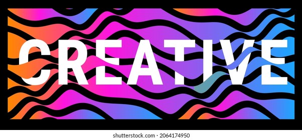 Vector Decorative Abstract Illustration of Horizontal Neon Color Wave Line Pattern and Word Creative on Black Background for Banner, Poster, Print