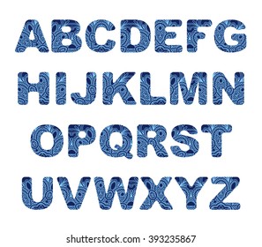 Vector decorative alphabet with retro floral ornament.