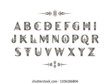 Vector Decorative Alphabet. Sans Serif Capital Letters Decorated With Vintage Flourishes. For Initials, Monograms, Wedding Design.