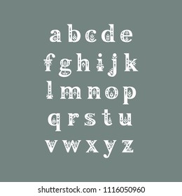 Vector decorative alphabet. Serif lowercase letters decorated with vintage flourishes. For initials, monograms, wedding design.