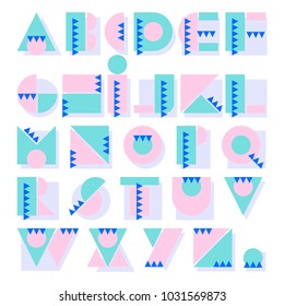 Vector decorative alphabet in the style of the memphis. Alphabet for logo design, title, lettering.