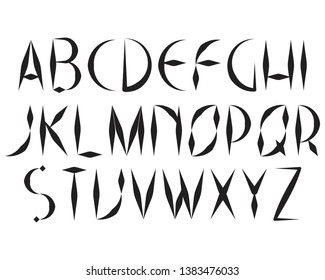Vector decorative alphabet.Black letters isolated on white background.