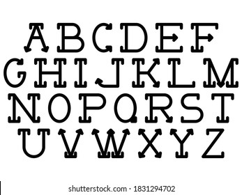 Vector decorative alphabet.Black letters isolated on white background.