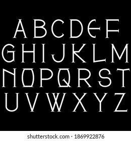 Vector decorative alphabet.White letters on black background.