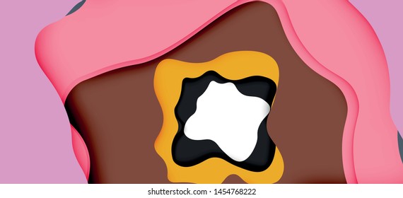 Vector decorative background. Abstract web template with cut out 3d paper abstract waves on light background for decoration design. Abstract geometric frame.