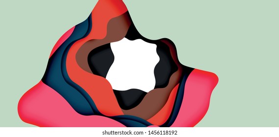 Vector decorative background. Abstract web template with cut out 3d paper abstract waves on light background for decoration design. Abstract geometric frame.