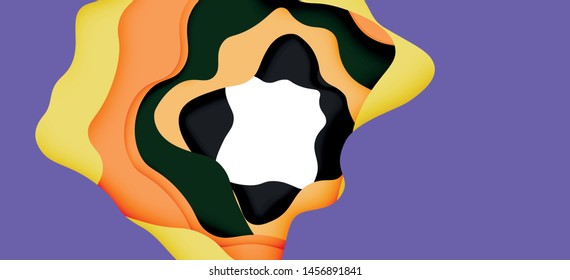 Vector decorative background. Abstract web template with cut out 3d paper abstract waves on light background for decoration design. Abstract geometric frame.