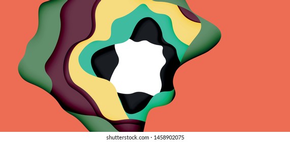Vector decorative background. Abstract web template with cut out 3d paper abstract waves on light background for decoration design. Abstract geometric frame.