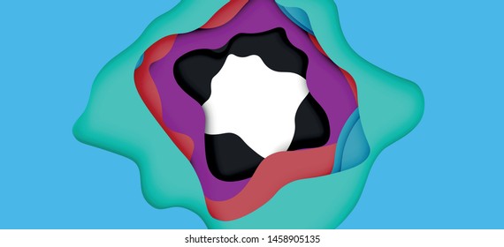 Vector decorative background. Abstract web template with cut out 3d paper abstract waves on light background for decoration design. Abstract geometric frame.