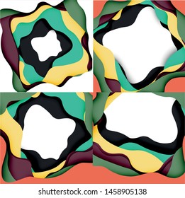 Vector decorative background. Abstract web template with cut out 3d paper abstract waves on light background for decoration design. Abstract geometric frame.