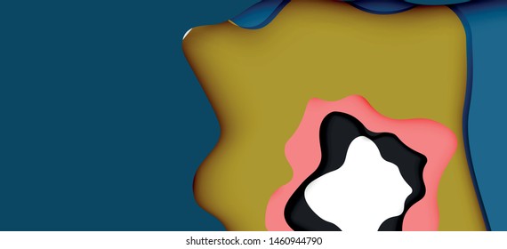 Vector decorative background. Abstract web template with cut out 3d paper abstract waves on light background for decoration design. Abstract geometric frame.