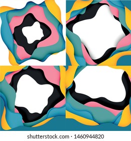 Vector decorative background. Abstract web template with cut out 3d paper abstract waves on light background for decoration design. Abstract geometric frame.