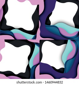 Vector decorative background. Abstract web template with cut out 3d paper abstract waves on light background for decoration design. Abstract geometric frame.