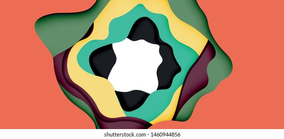 Vector decorative background. Abstract web template with cut out 3d paper abstract waves on light background for decoration design. Abstract geometric frame.