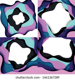 Vector decorative background. Abstract web template with cut out 3d paper abstract waves on light background for decoration design. Abstract geometric frame.