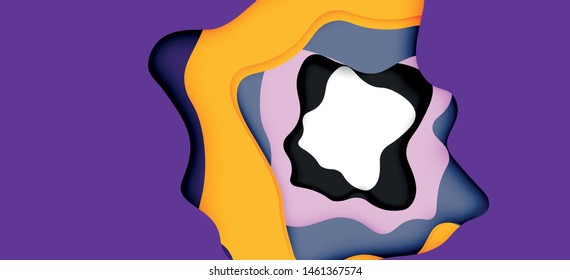 Vector decorative background. Abstract web template with cut out 3d paper abstract waves on light background for decoration design. Abstract geometric frame.