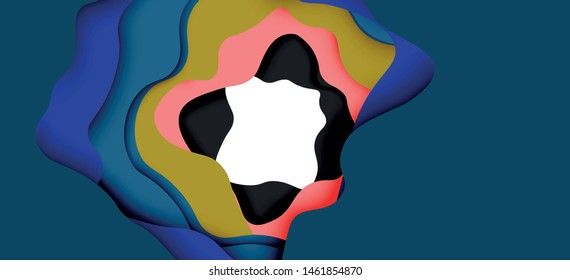 Vector decorative background. Abstract web template with cut out 3d paper abstract waves on light background for decoration design. Abstract geometric frame.
