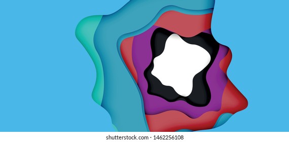 Vector decorative background. Abstract web template with cut out 3d paper abstract waves on light background for decoration design. Abstract geometric frame.