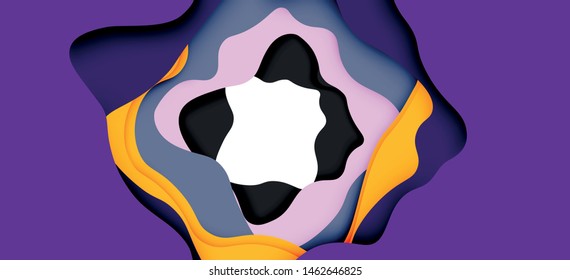 Vector decorative background. Abstract web template with cut out 3d paper abstract waves on light background for decoration design. Abstract geometric frame.