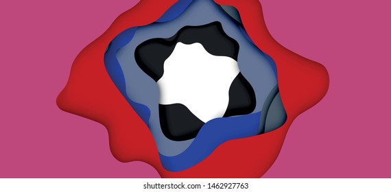 Vector decorative background. Abstract web template with cut out 3d paper abstract waves on light background for decoration design. Abstract geometric frame.
