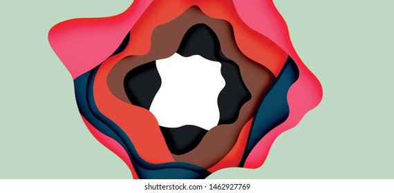 Vector decorative background. Abstract web template with cut out 3d paper abstract waves on light background for decoration design. Abstract geometric frame.
