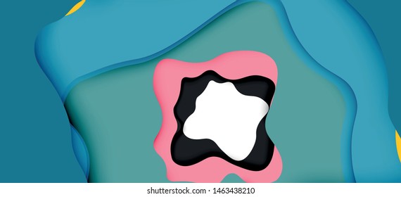 Vector decorative background. Abstract web template with cut out 3d paper abstract waves on light background for decoration design. Abstract geometric frame.