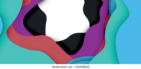 Vector decorative background. Abstract web template with cut out 3d paper abstract waves on light background for decoration design. Abstract geometric frame.