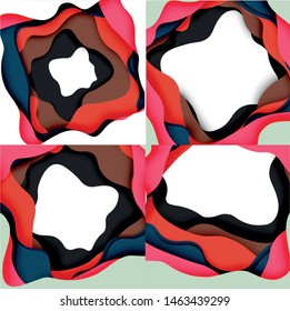 Vector decorative background. Abstract web template with cut out 3d paper abstract waves on light background for decoration design. Abstract geometric frame.