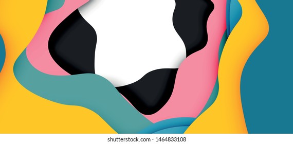 Vector decorative background. Abstract web template with cut out 3d paper abstract waves on light background for decoration design. Abstract geometric frame.