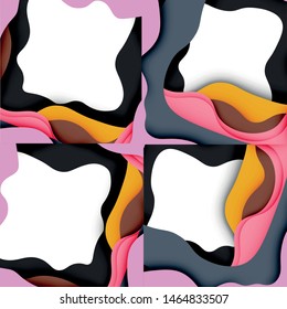 Vector decorative background. Abstract web template with cut out 3d paper abstract waves on light background for decoration design. Abstract geometric frame.