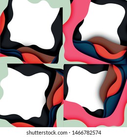 Vector decorative background. Abstract web template with cut out 3d paper abstract waves on light background for decoration design. Abstract geometric frame.