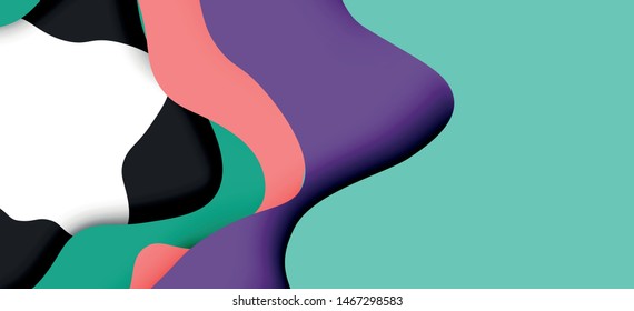 Vector decorative background. Abstract web template with cut out 3d paper abstract waves on light background for decoration design. Abstract geometric frame.