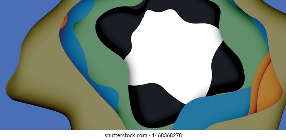 Vector decorative background. Abstract web template with cut out 3d paper abstract waves on light background for decoration design. Abstract geometric frame.