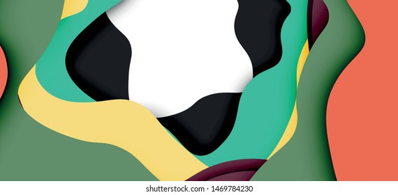 Vector decorative background. Abstract web template with cut out 3d paper abstract waves on light background for decoration design. Abstract geometric frame.