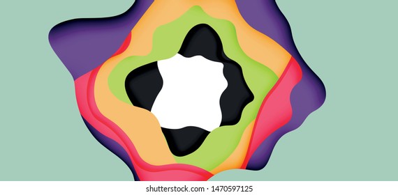 Vector decorative background. Abstract web template with cut out 3d paper abstract waves on light background for decoration design. Abstract geometric frame.