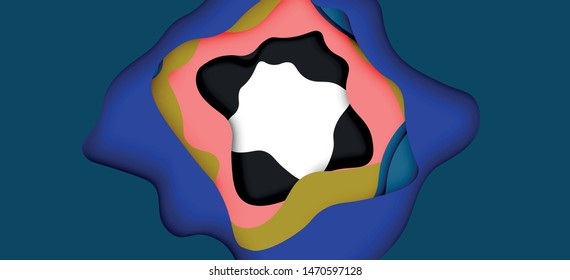 Vector decorative background. Abstract web template with cut out 3d paper abstract waves on light background for decoration design. Abstract geometric frame.