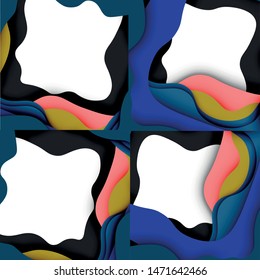 Vector decorative background. Abstract web template with cut out 3d paper abstract waves on light background for decoration design. Abstract geometric frame.