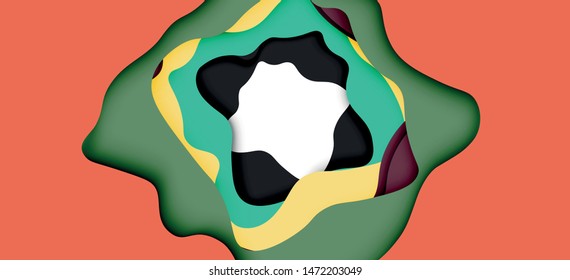 Vector decorative background. Abstract web template with cut out 3d paper abstract waves on light background for decoration design. Abstract geometric frame.