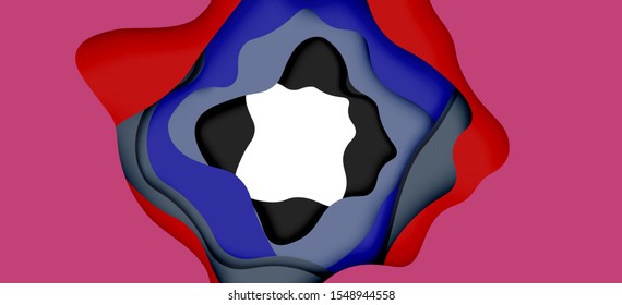 Vector decorative background. Abstract web template with cut out 3d paper abstract waves on light background for decoration design. Abstract geometric frame.