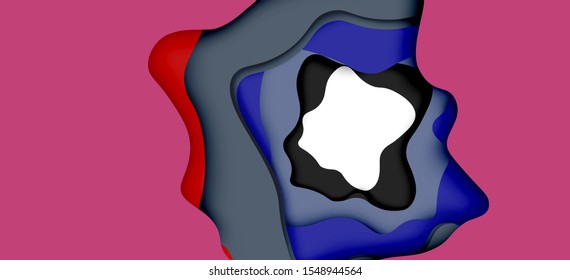 Vector decorative background. Abstract web template with cut out 3d paper abstract waves on light background for decoration design. Abstract geometric frame.