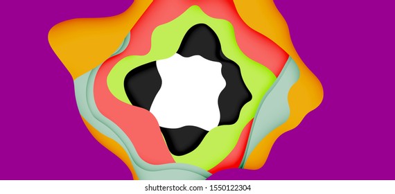 Vector decorative background. Abstract web template with cut out 3d paper abstract waves on light background for decoration design. Abstract geometric frame.