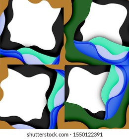 Vector decorative background. Abstract web template with cut out 3d paper abstract waves on light background for decoration design. Abstract geometric frame.
