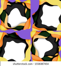 Vector decorative background. Abstract web template with cut out 3d paper abstract waves on light background for decoration design. Abstract geometric frame.