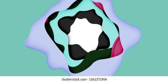 Vector decorative background. Abstract web template with cut out 3d paper abstract waves on light background for decoration design. Abstract geometric frame.