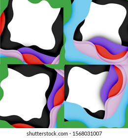 Vector decorative background. Abstract web template with cut out 3d paper abstract waves on light background for decoration design. Abstract geometric frame.