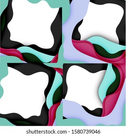 Vector decorative background. Abstract web template with cut out 3d paper abstract waves on light background for decoration design. Abstract geometric frame.