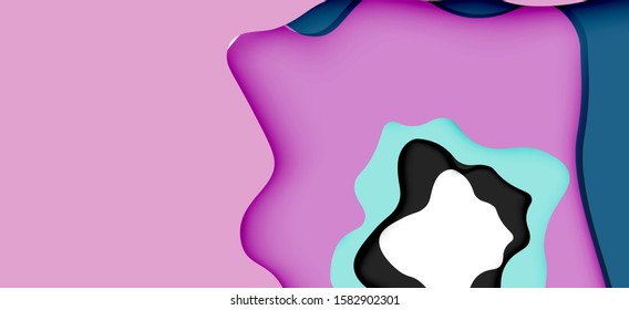 Vector decorative background. Abstract web template with cut out 3d paper abstract waves on light background for decoration design. Abstract geometric frame.