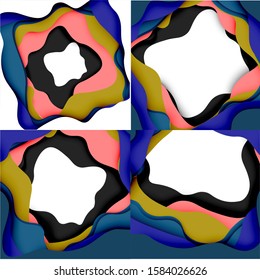 Vector decorative background. Abstract web template with cut out 3d paper abstract waves on light background for decoration design. Abstract geometric frame.