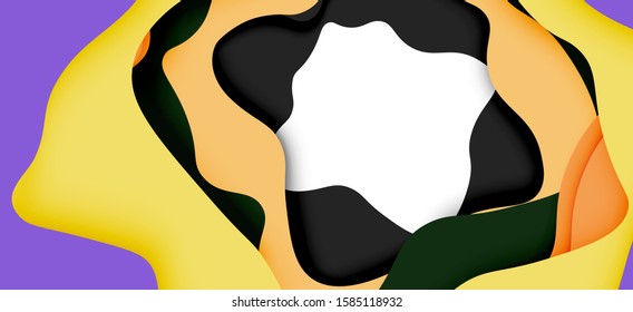 Vector decorative background. Abstract web template with cut out 3d paper abstract waves on light background for decoration design. Abstract geometric frame.